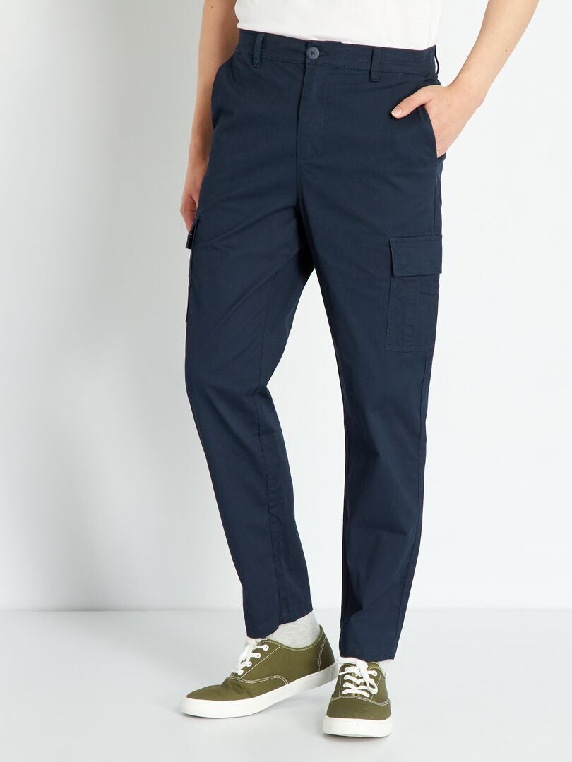 Pantalon chino avec poches cargos Bleu marine - Kiabi
