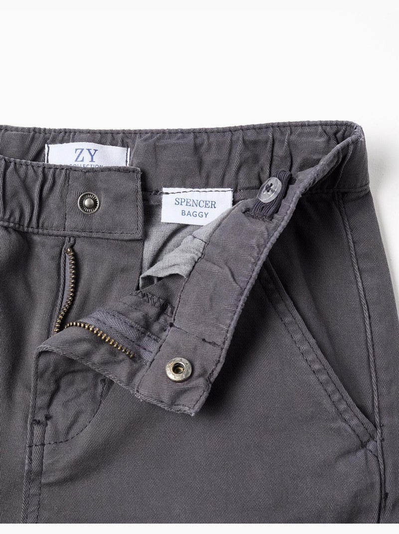 Pantalon chino baggy en sergé B&S Gris foncé - Kiabi