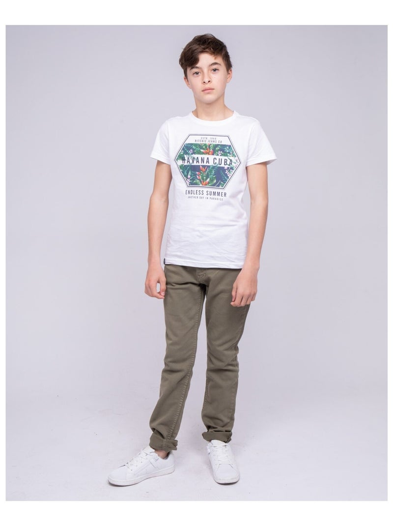 Pantalon chino CANDELO garçon Kaki - Kiabi