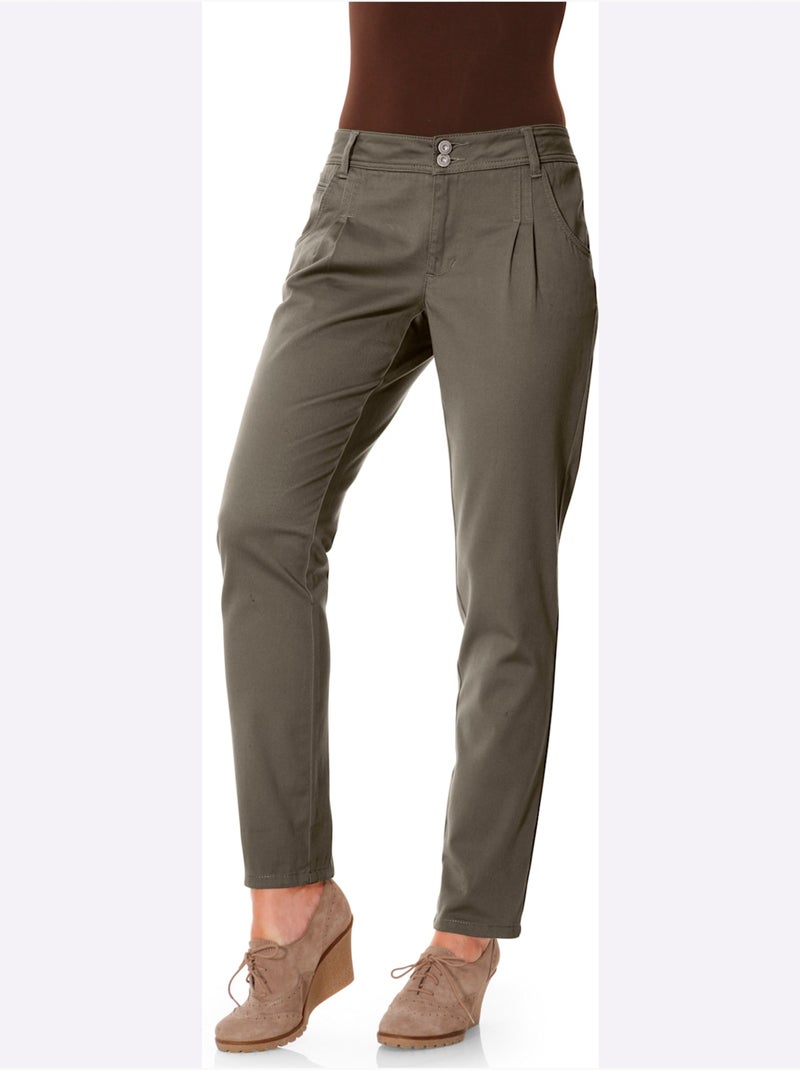 Pantalon Chino Coupe Carotte - Taille Standard - helline Vert olive - Kiabi