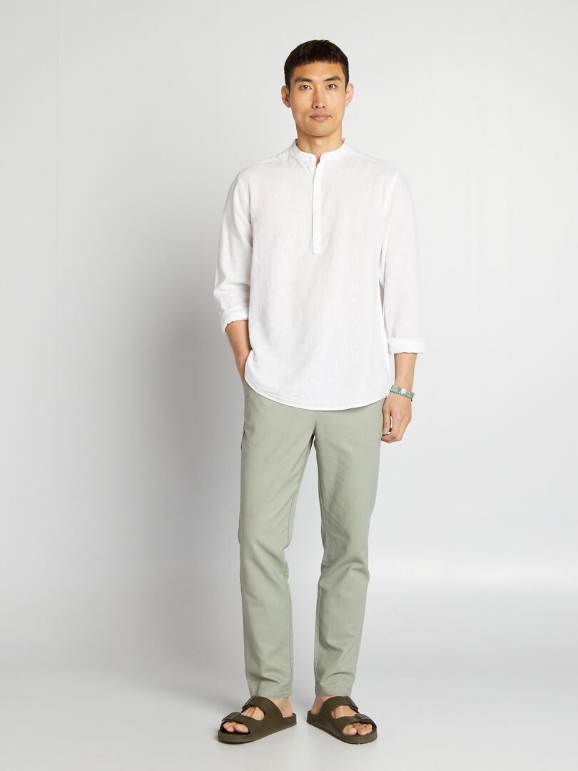 Pantalon chino coupe slim en lin mélangé Vert - Kiabi