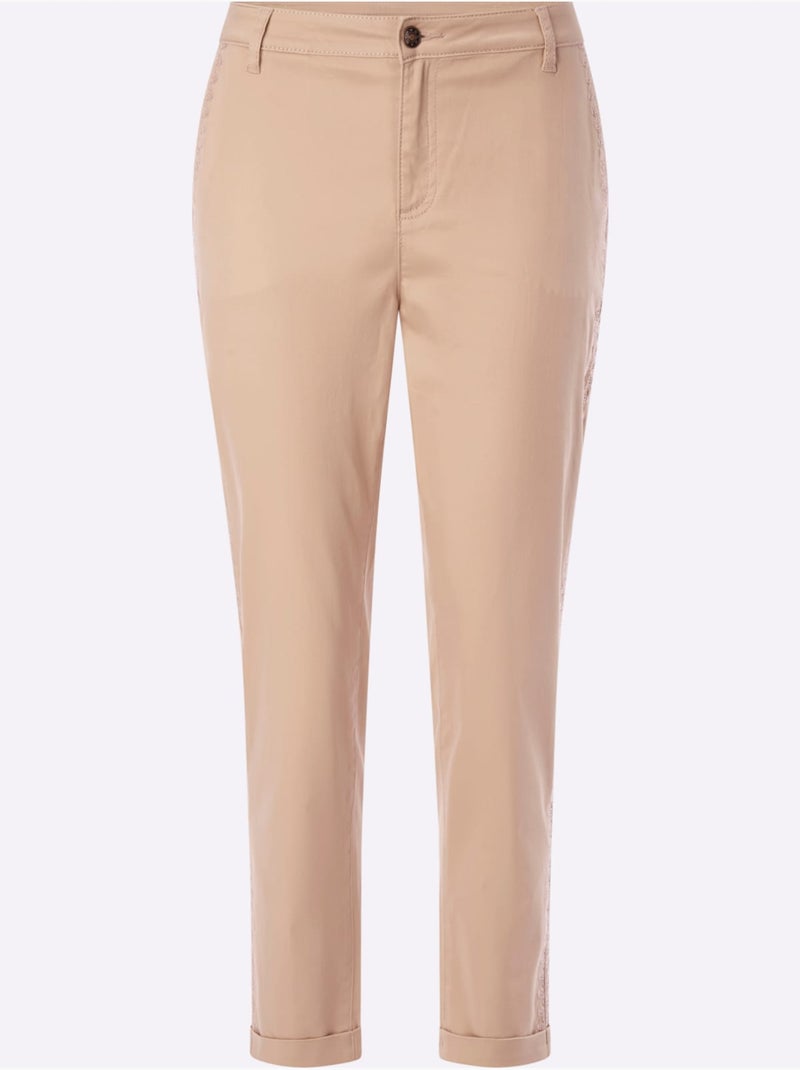 Pantalon chino coutures décoratives - taille standard - helline Beige - Kiabi