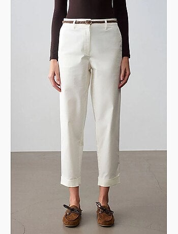 Pantalon chino droit ceinturé en gabardine dilvin