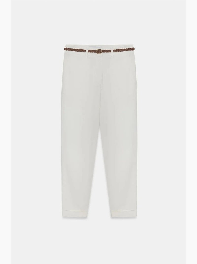 Pantalon chino droit ceinturé en gabardine dilvin Blanc cassé - Kiabi