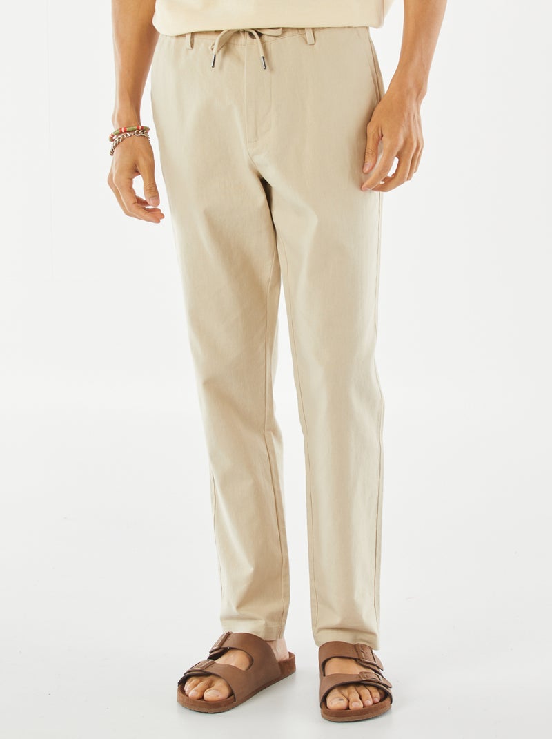 Pantalon chino droit en lin mélangé Crème - Kiabi