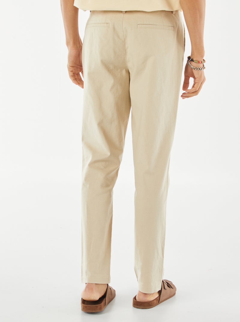 Pantalon chino droit en lin mélangé Crème - Kiabi