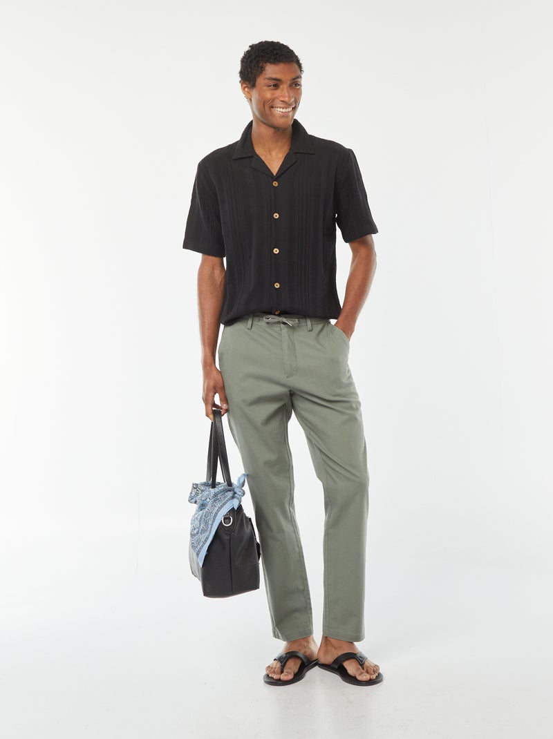 Pantalon chino droit en lin mélangé Kaki - Kiabi