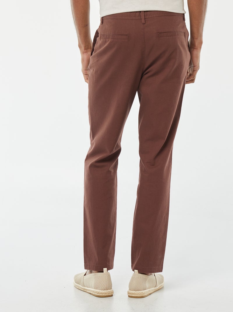 Pantalon chino droit en lin mélangé Marron - Kiabi
