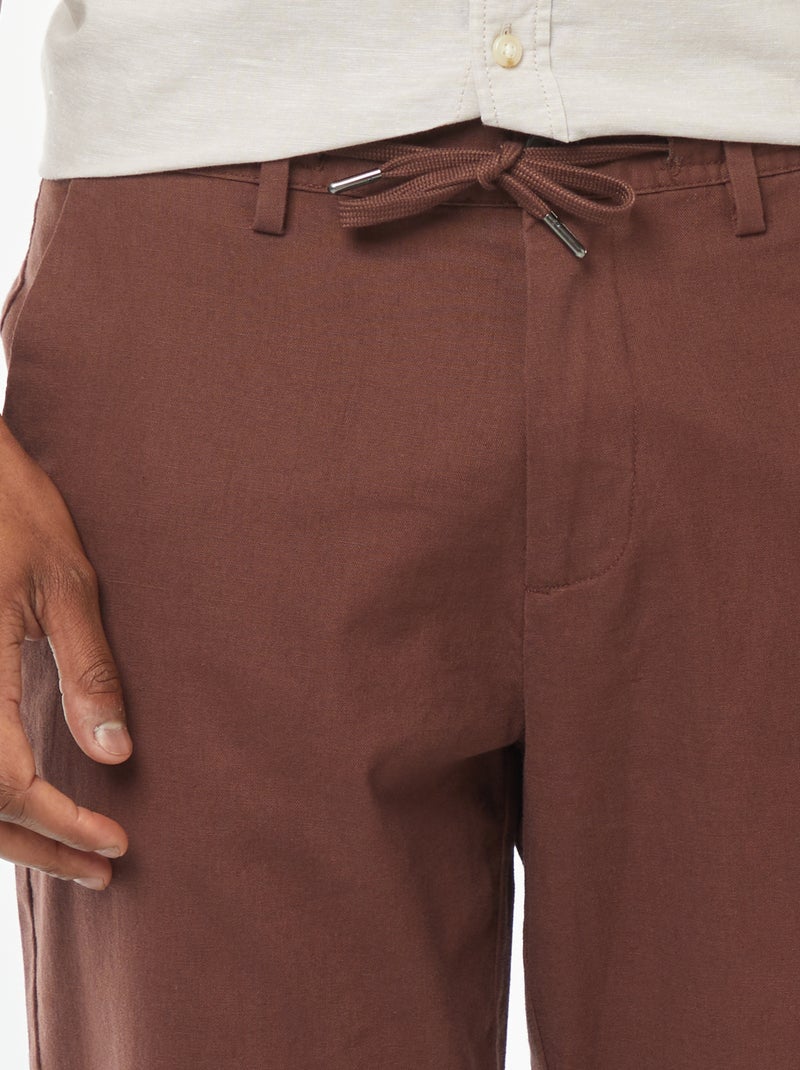 Pantalon chino droit en lin mélangé Marron - Kiabi