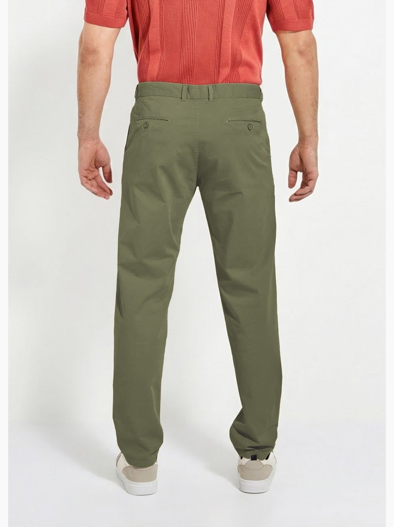 Pantalon chino droit toile coton stretch - Afibel Kaki - Kiabi