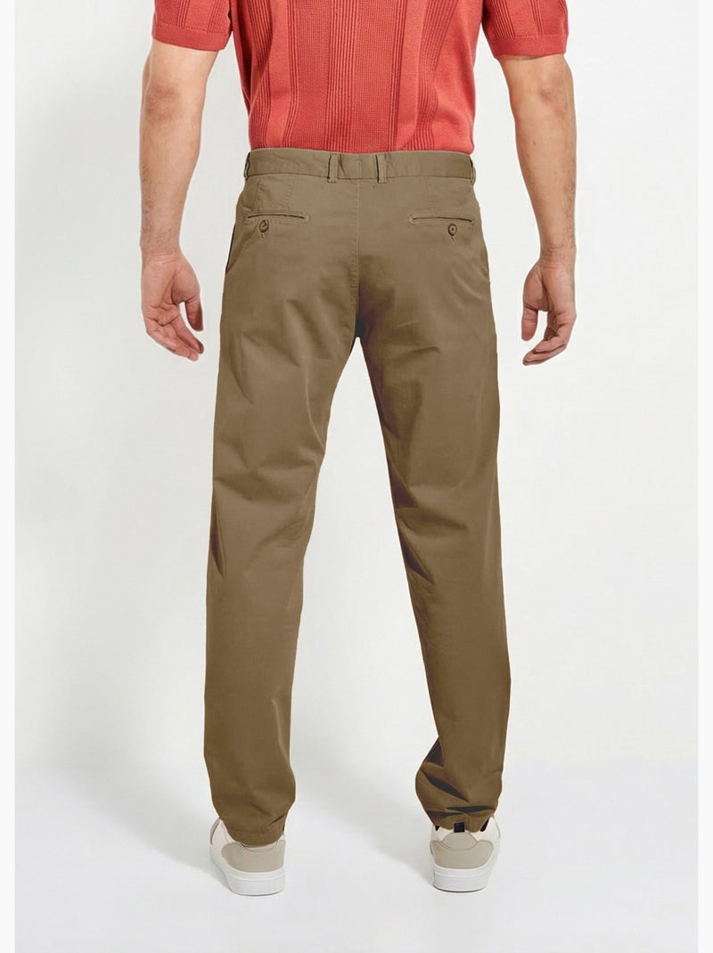 Pantalon chino droit toile coton stretch - Afibel Marron - Kiabi