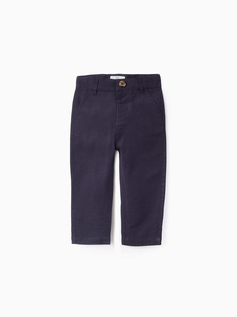 Pantalon Chino en Coton et Lin Bleu foncé - Kiabi