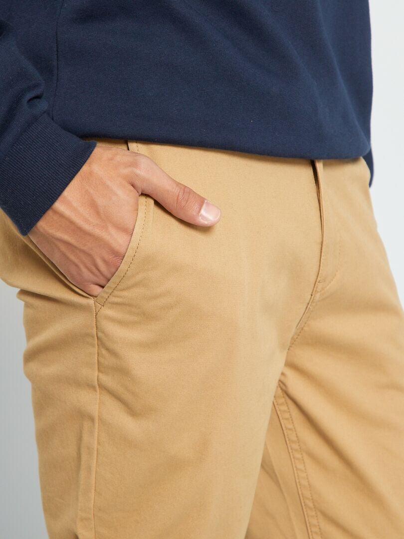 Pantalon chino en coton stretch Beige - Kiabi