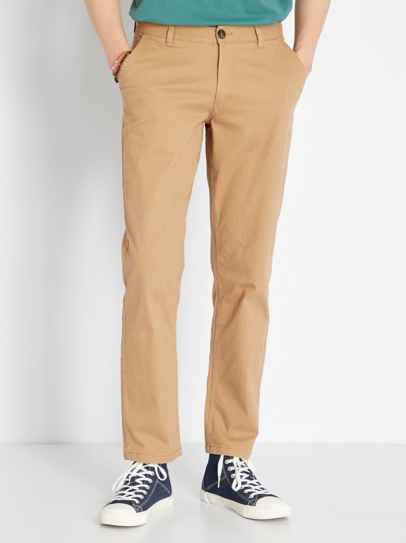 Pantalon chino en coton stretch L34 Beige - Kiabi
