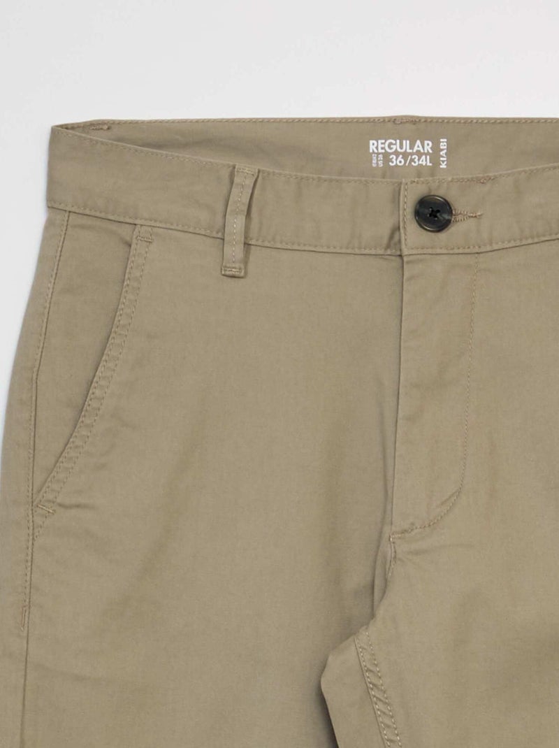 Pantalon chino en coton stretch L34 Beige - Kiabi
