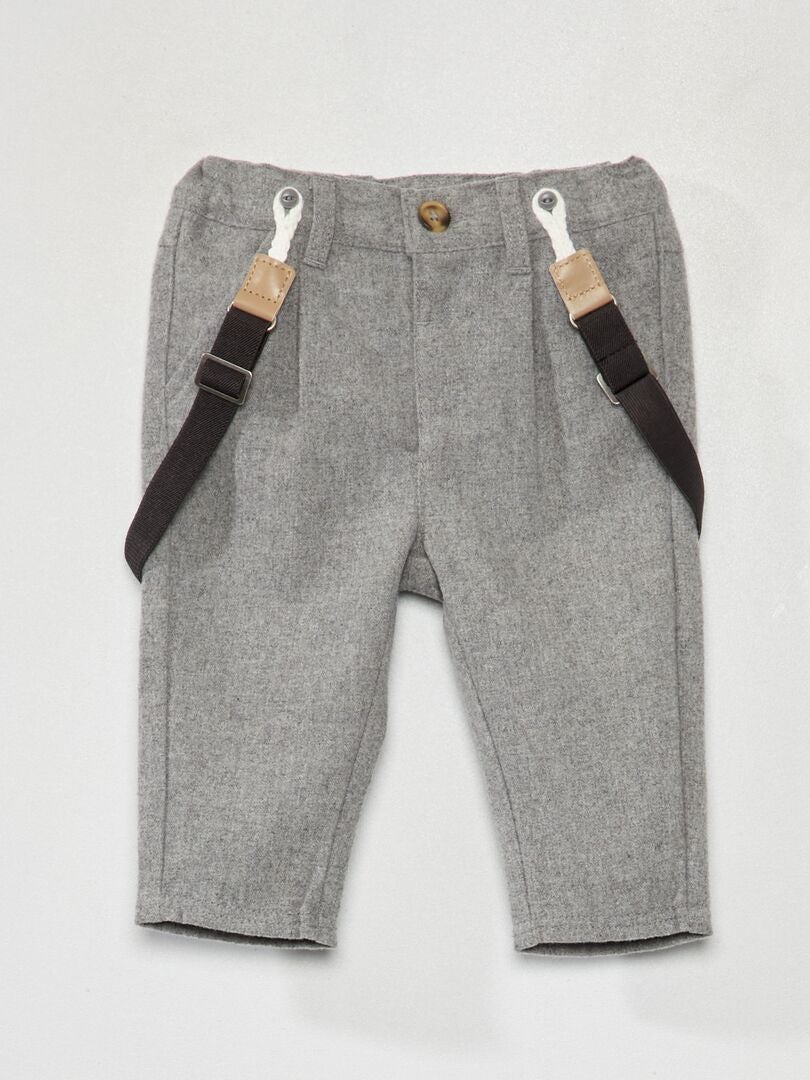 Pantalon chino en flanelle avec bretelles amovibles Gris - Kiabi