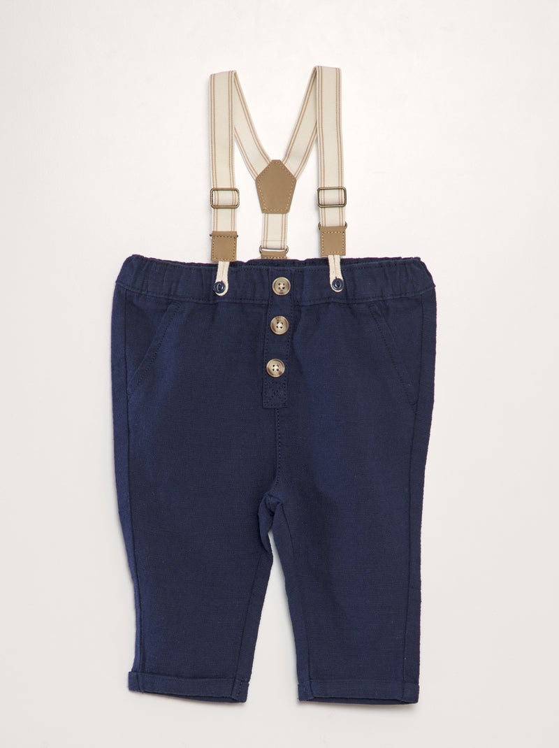 Pantalon chino en lin avec bretelles Marine - Kiabi