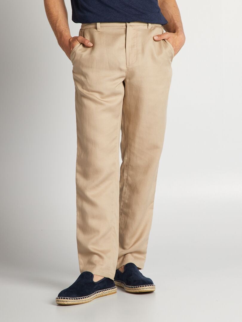 Pantalon chino en lin beige - Kiabi