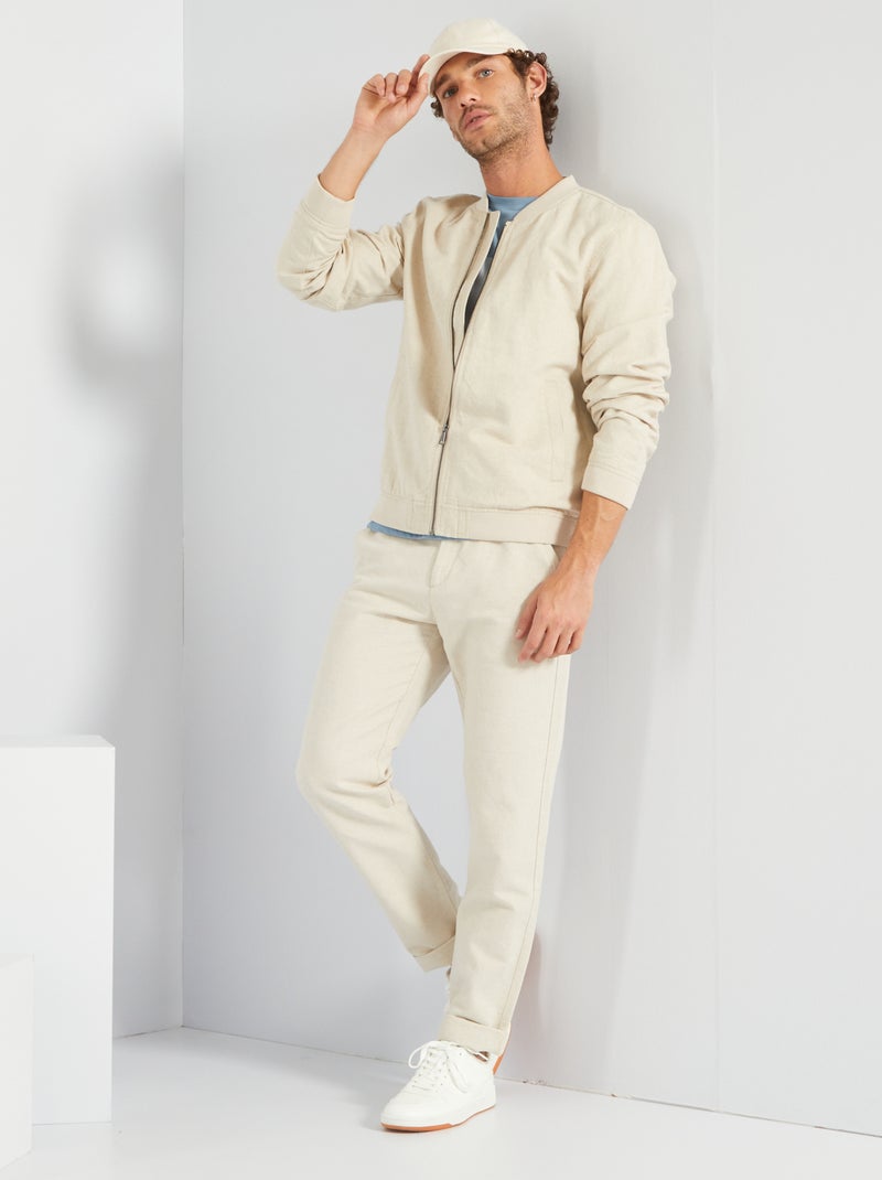 Pantalon chino en lin beige - Kiabi