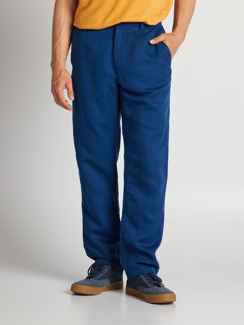Pantalon chino en lin Bleu - Kiabi