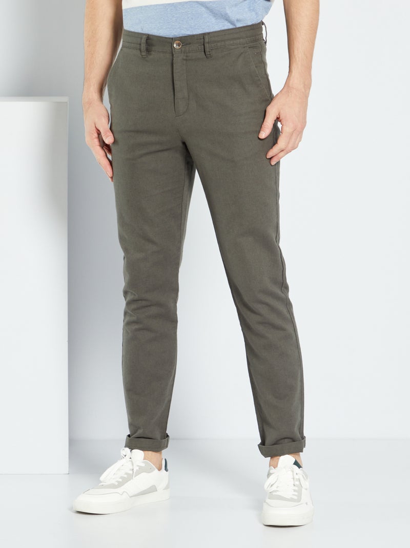 Pantalon chino en lin kaki - Kiabi