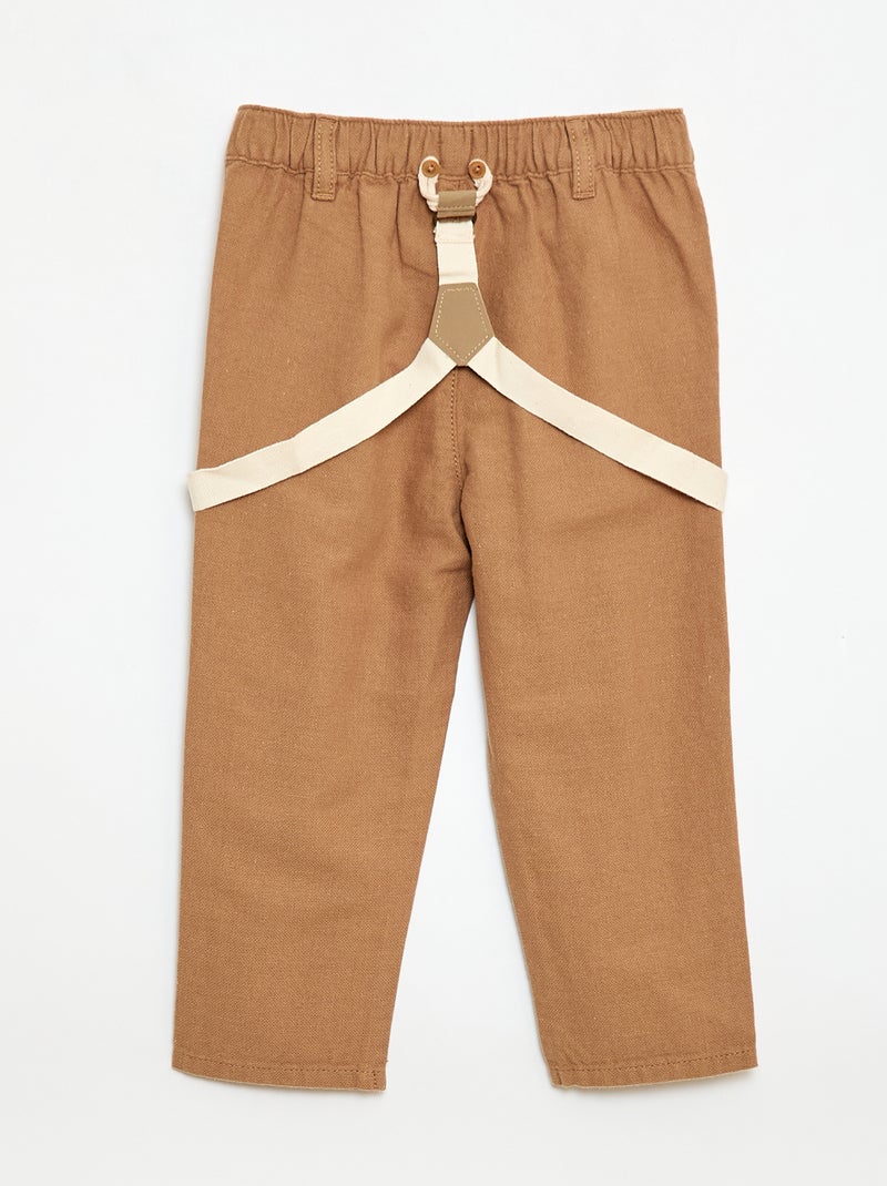 Pantalon chino en lin mélangé avec bretelles Beige - Kiabi