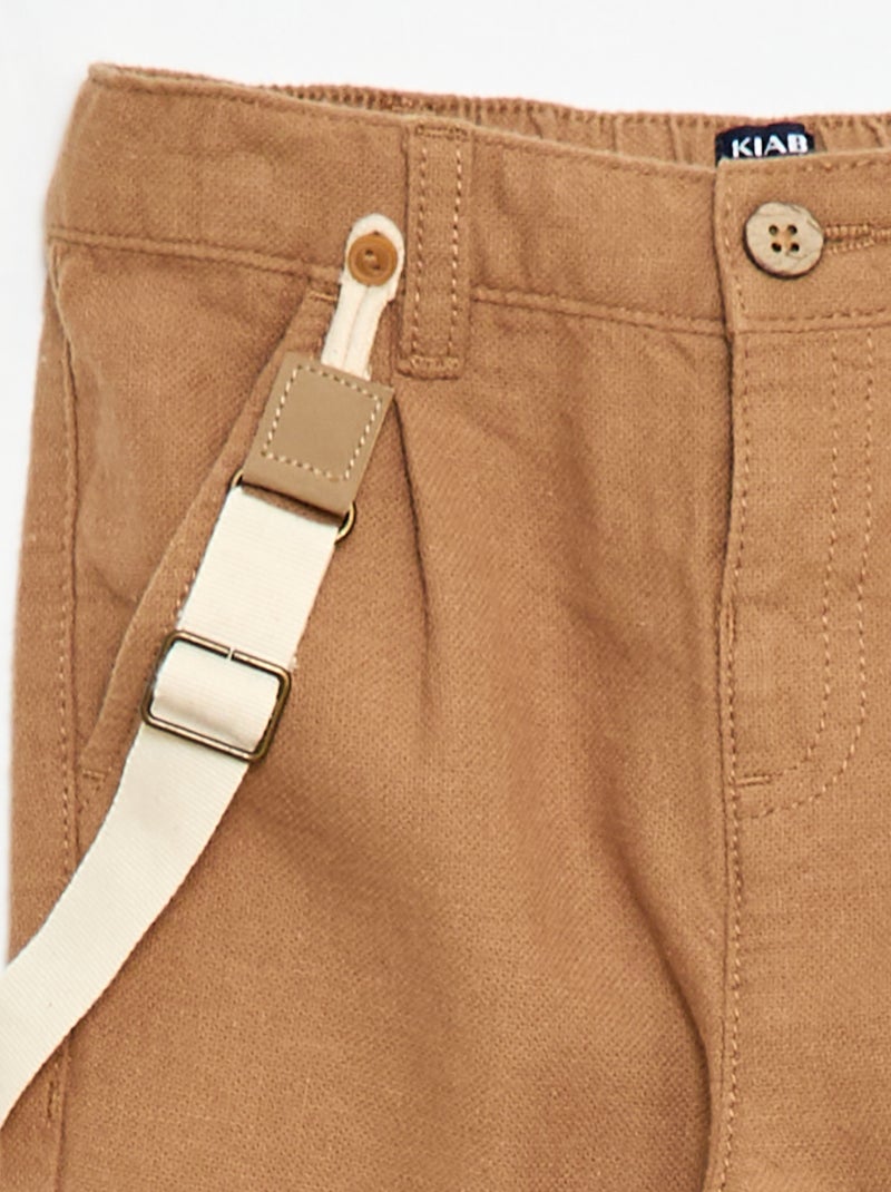 Pantalon chino en lin mélangé avec bretelles Beige - Kiabi