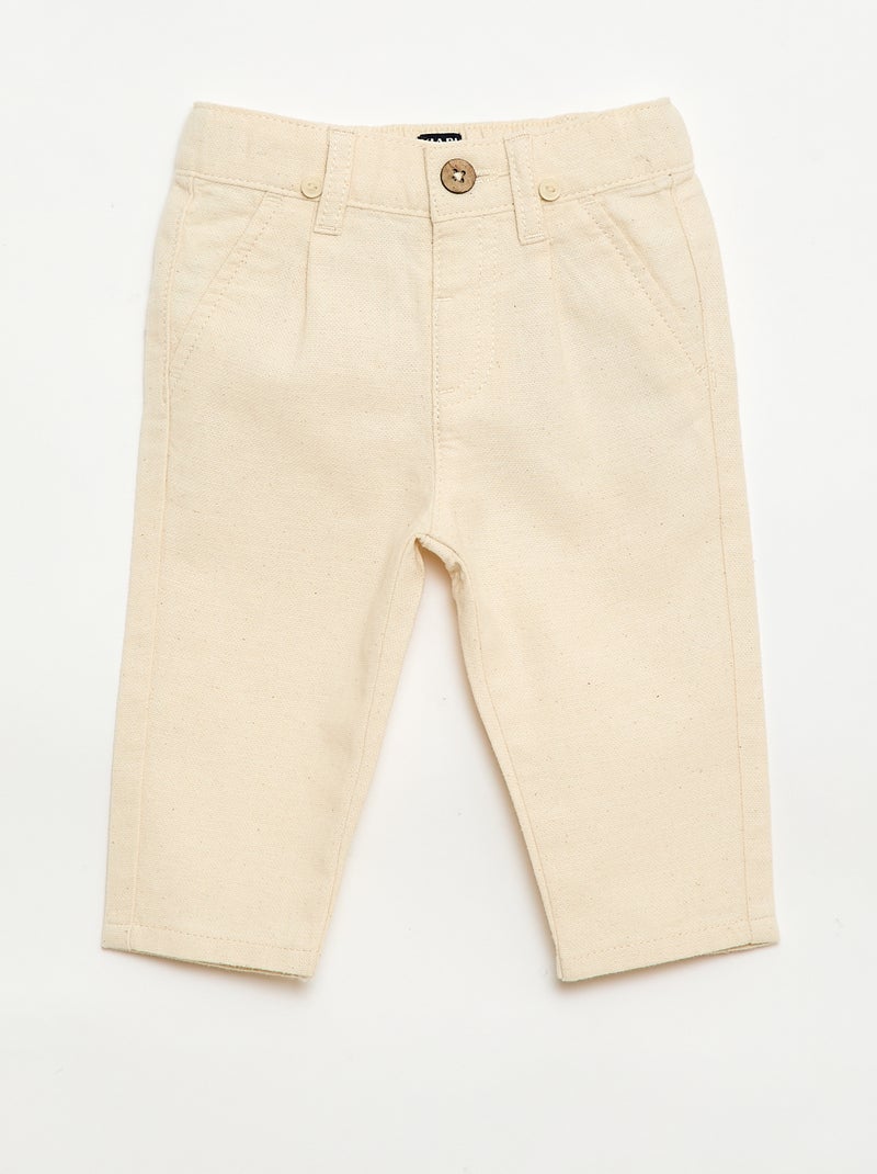 Pantalon chino en lin mélangé avec bretelles Blanc - Kiabi