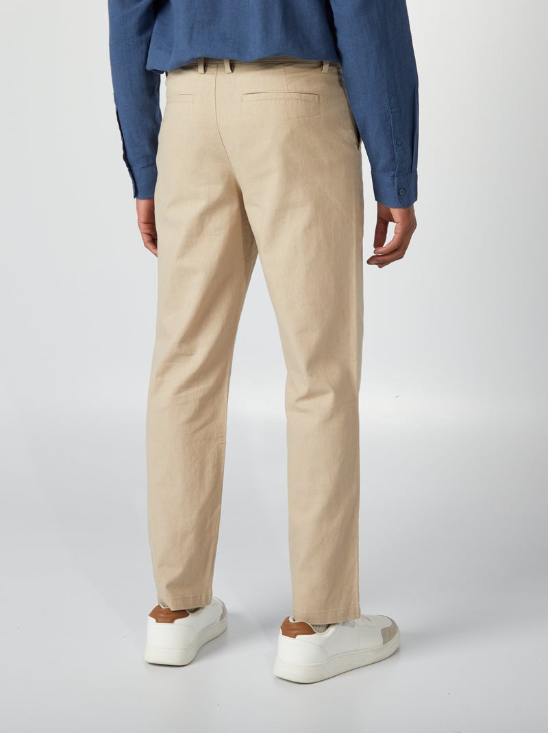 Pantalon chino en lin mélangé beige - Kiabi