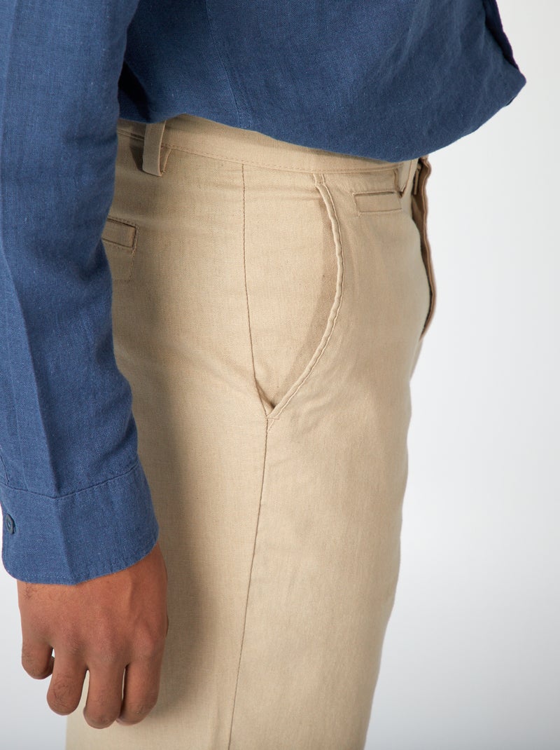 Pantalon chino en lin mélangé beige - Kiabi