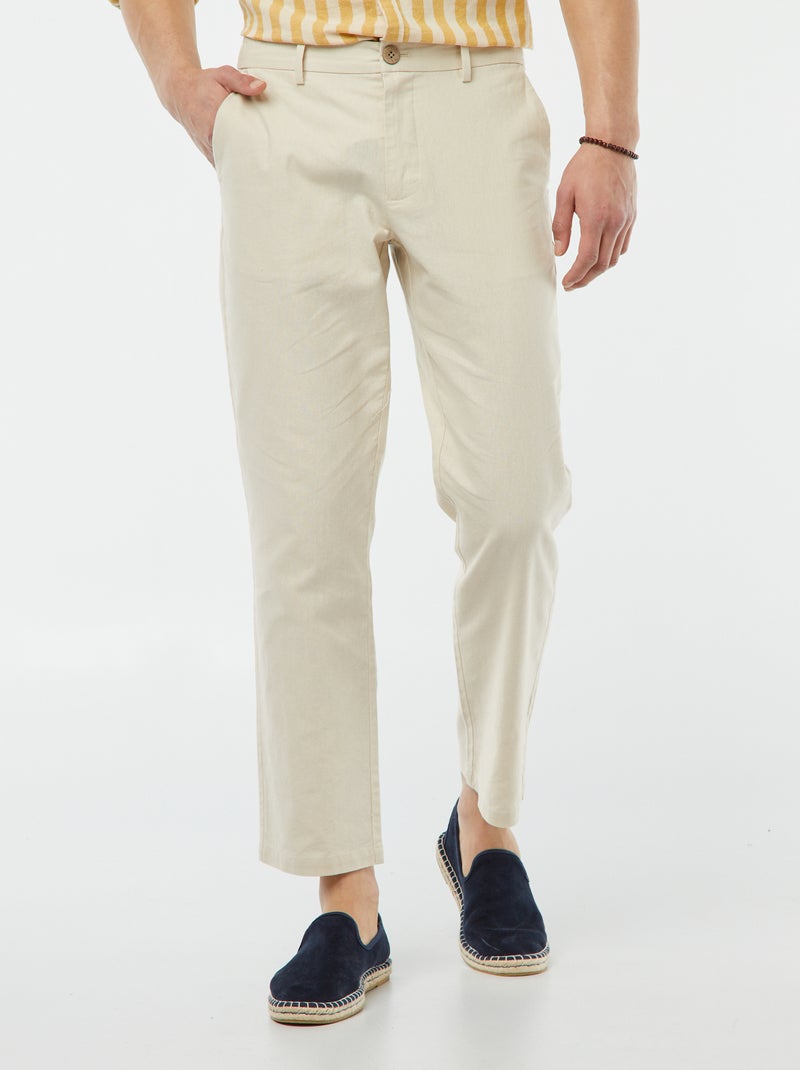 Pantalon chino en lin mélangé - BEIGE - Homme - 17.00