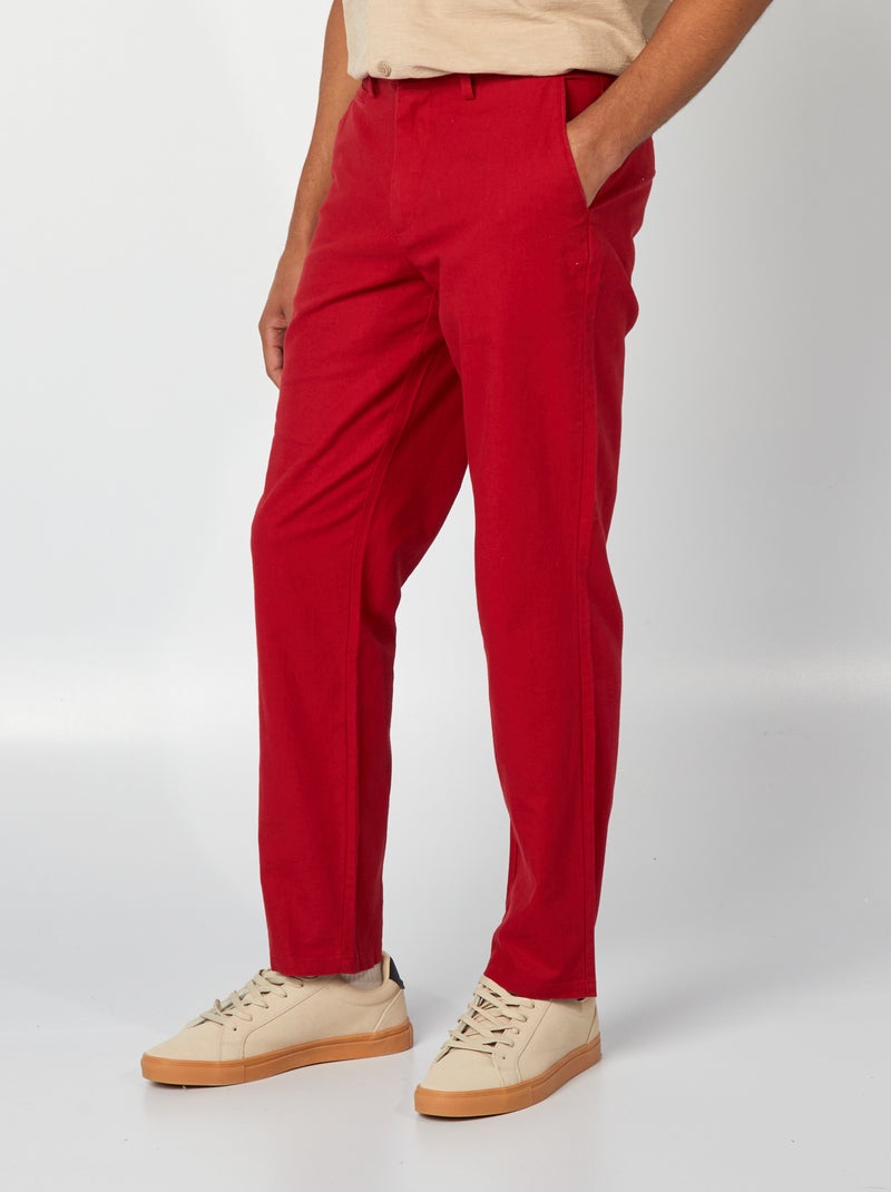 Pantalon chino en lin mélangé Rouge - Kiabi