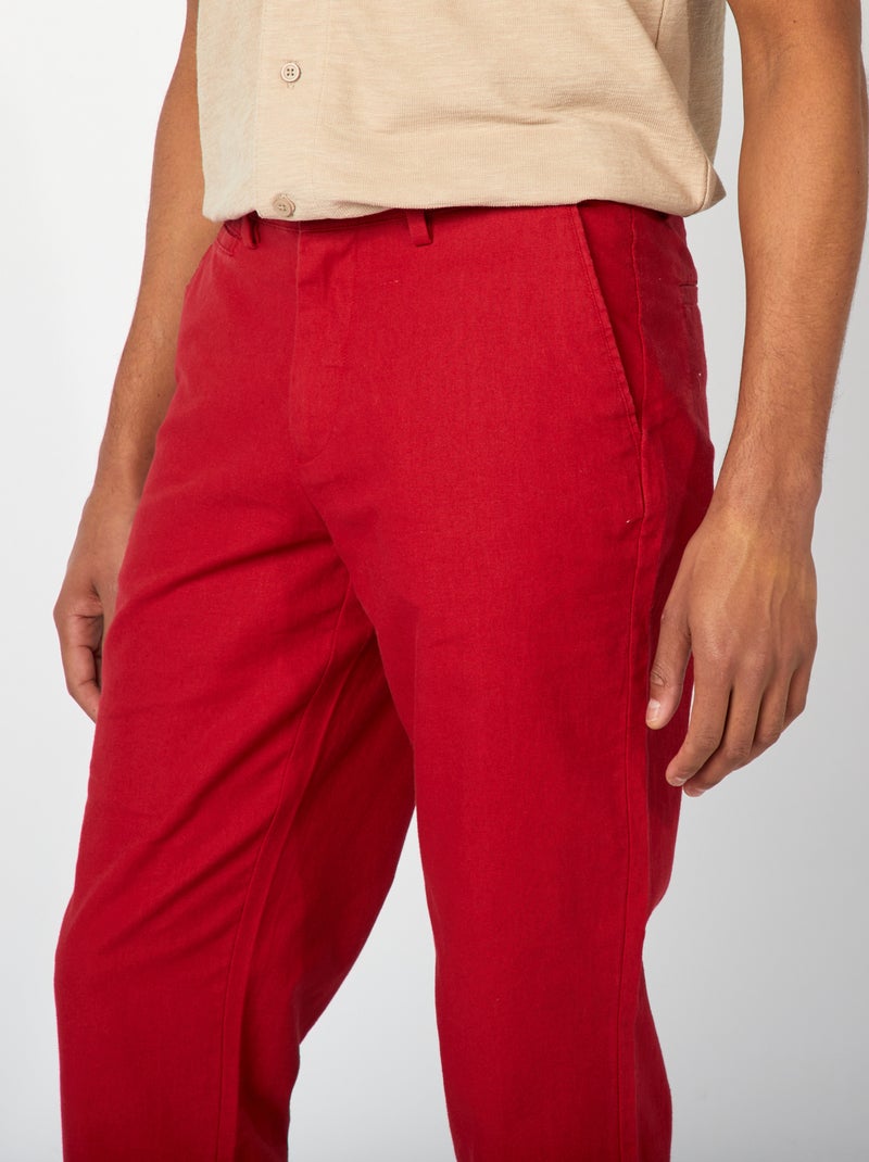 Pantalon chino en lin mélangé Rouge - Kiabi
