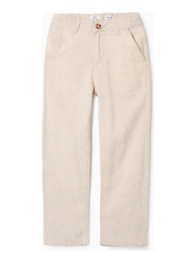 Pantalon Chino en Lin  'Slim' Beige - Kiabi