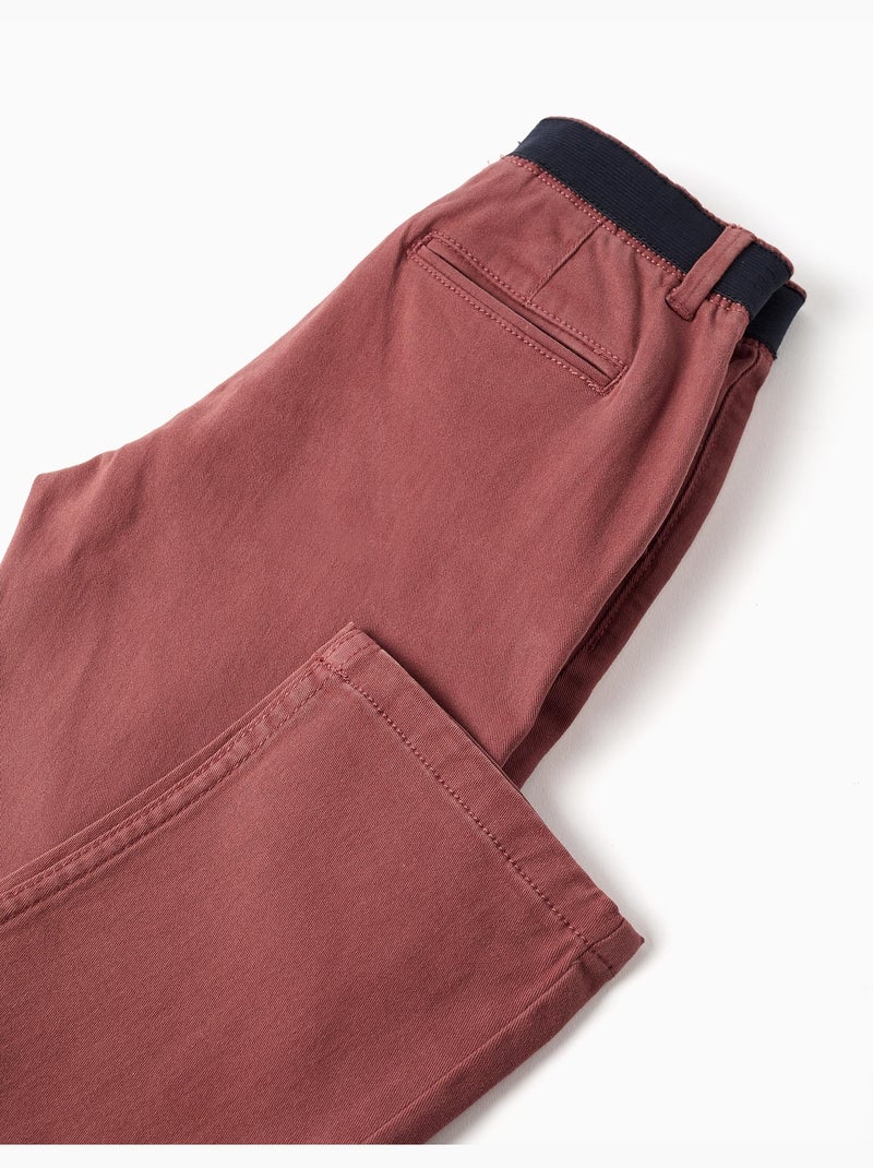 Pantalon chino en sergé à coupe droite avec bande élastique Marron - Kiabi