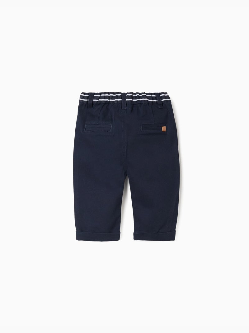 Pantalon chino en sergé avec bande à rayures Bleu foncé - Kiabi