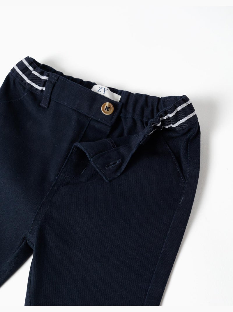 Pantalon chino en sergé avec bande à rayures Bleu foncé - Kiabi
