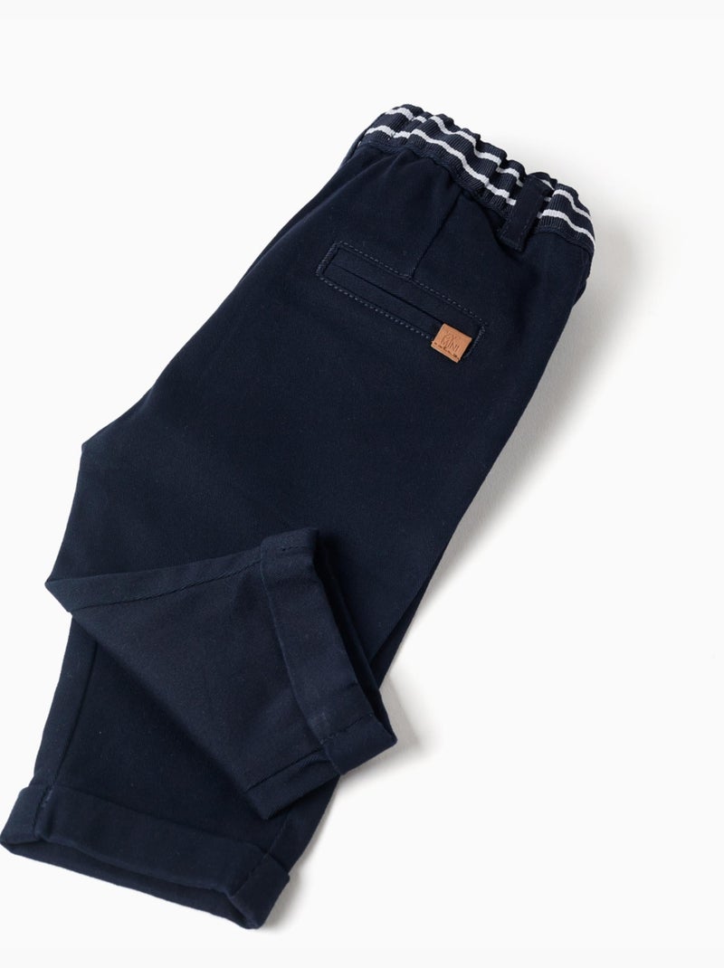 Pantalon chino en sergé avec bande à rayures Bleu foncé - Kiabi