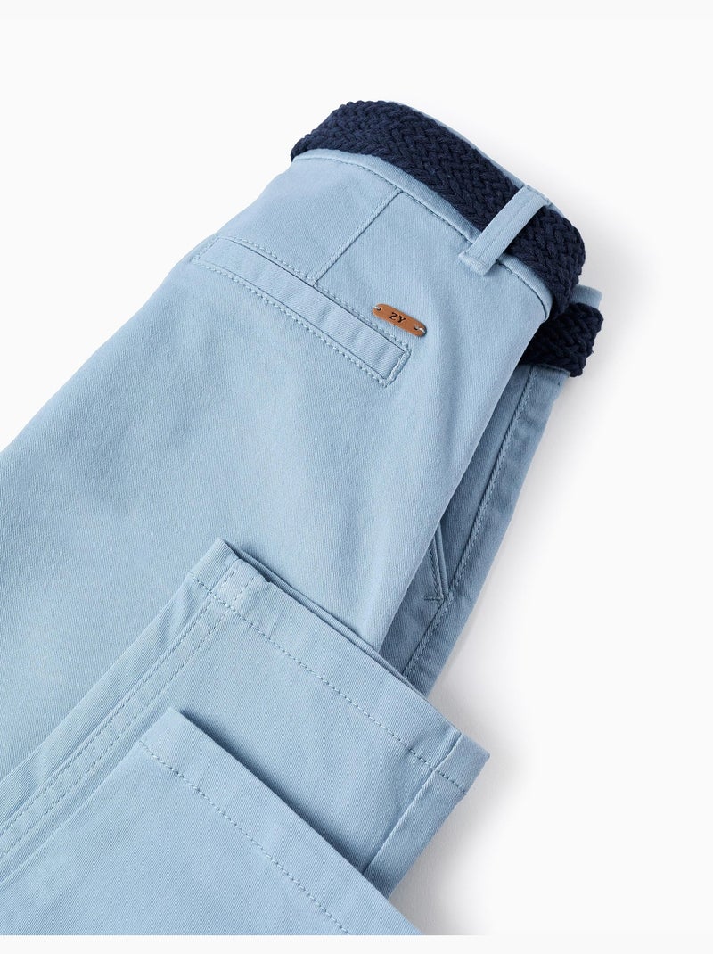 Pantalon Chino en Sergé avec Ceinture Bleu clair - Kiabi
