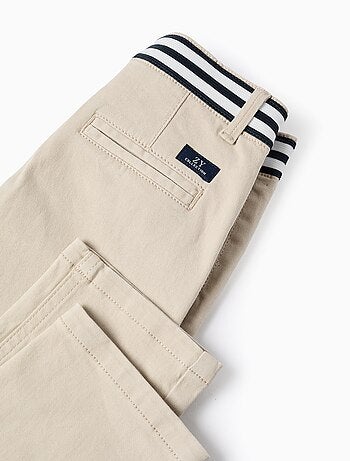 Pantalon Chino en Sergé avec Taille Rayée