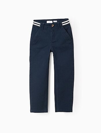 Pantalon Chino en Sergé avec Taille Rayée
