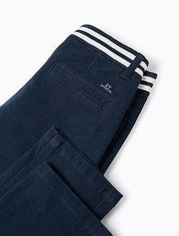 Pantalon Chino en Sergé avec Taille Rayée