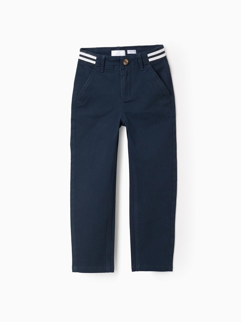 Pantalon Chino en Sergé avec Taille Rayée Bleu foncé - Kiabi