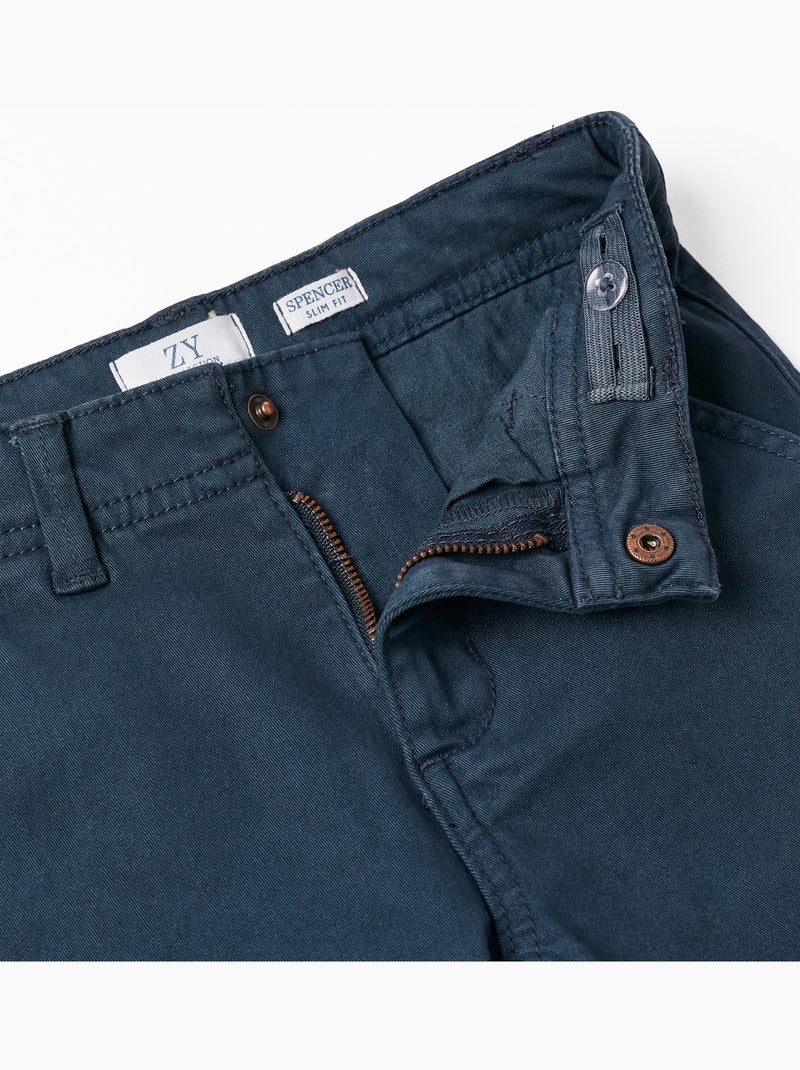 Pantalon Chino En Sergé De Coton Bleu foncé - Kiabi