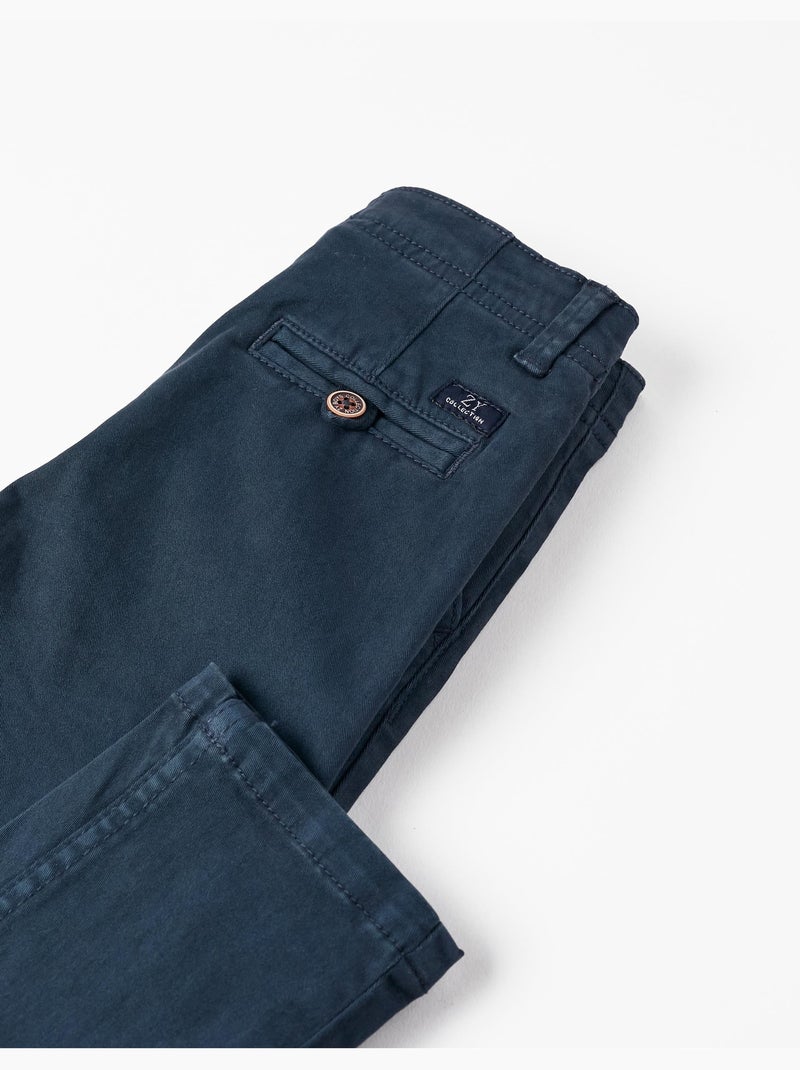 Pantalon Chino En Sergé De Coton Bleu foncé - Kiabi