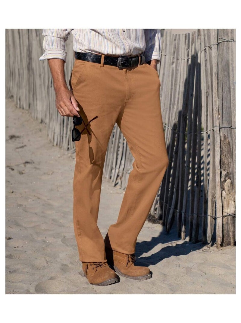 Pantalon Chino en Toile Stretch   - ATLAS FOR MEN Camel - Kiabi