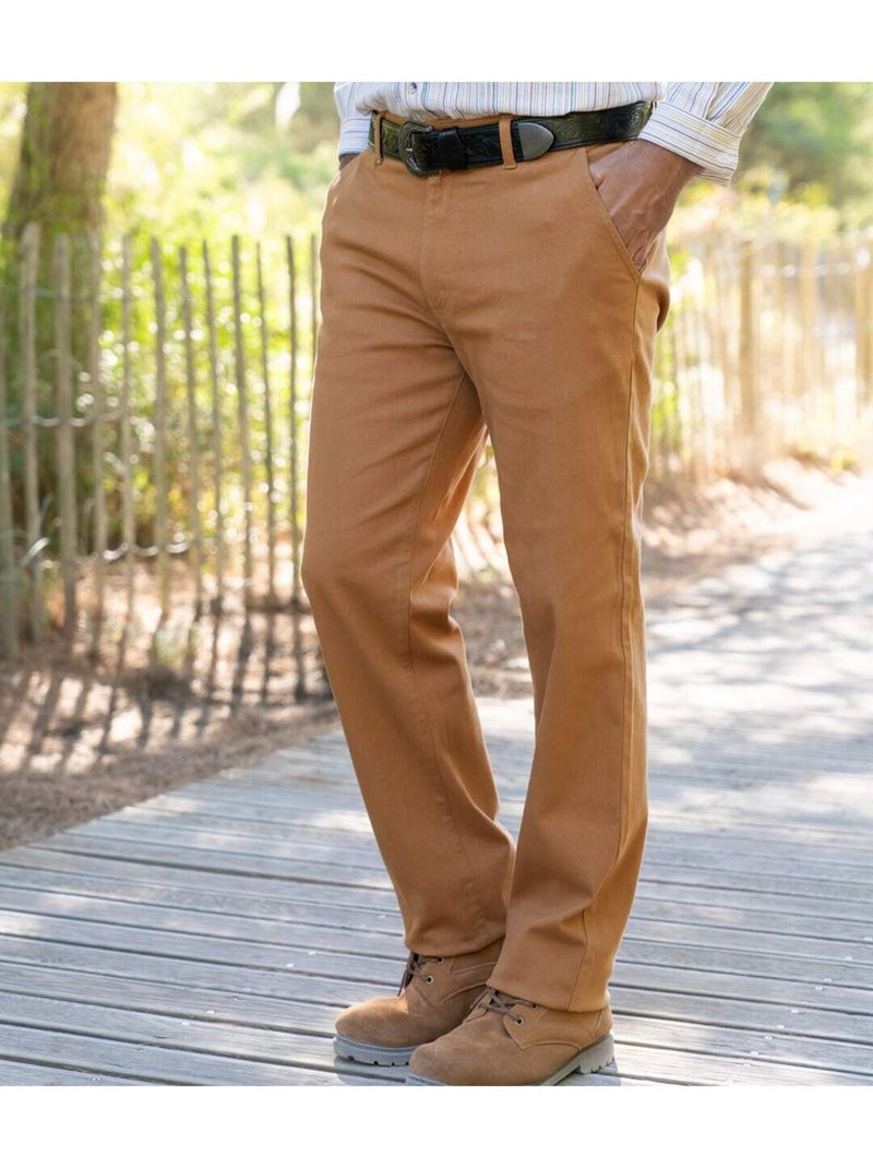 Pantalon Chino en Toile Stretch   - ATLAS FOR MEN Camel - Kiabi