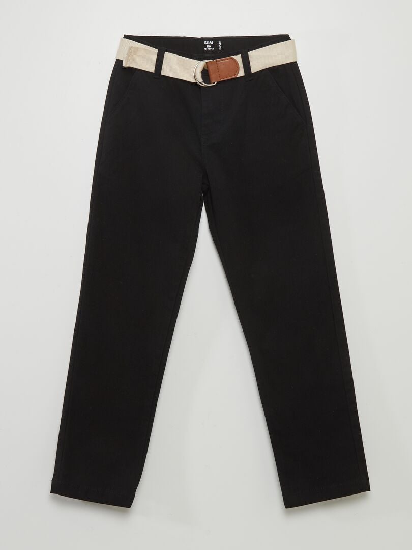 Pantalon chino en twill avec ceinture noir - Kiabi