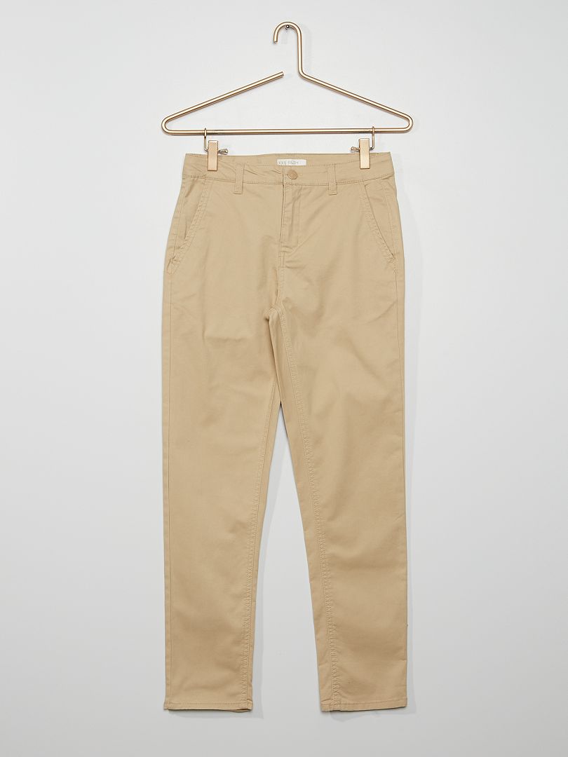 Pantalon chino en twill de coton beige - Kiabi