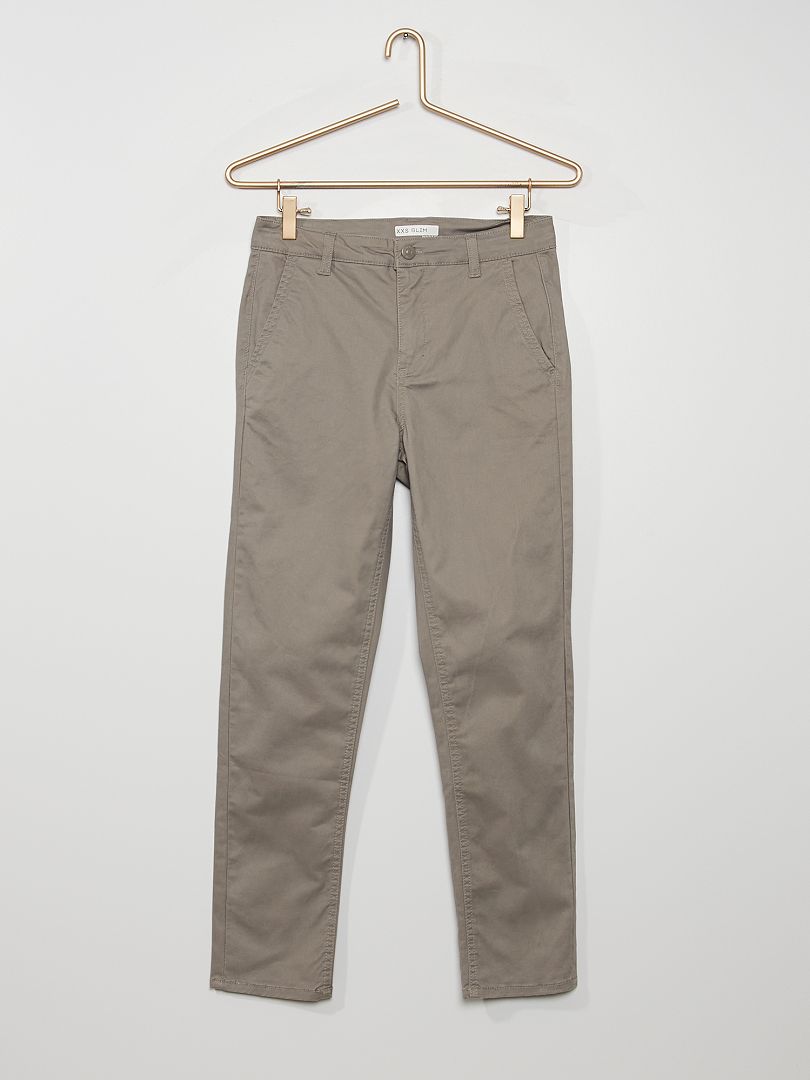 Pantalon chino en twill de coton gris souris - Kiabi
